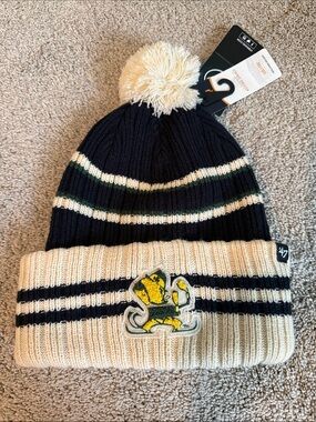 Notre Dame Navy, Cream and Green Pom-Pom Cuffed Beanie